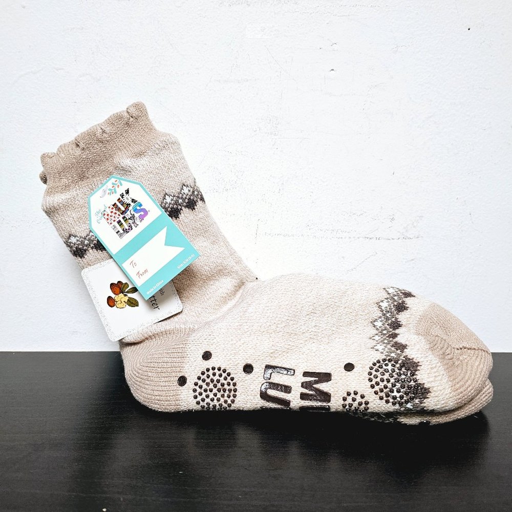 MUK LUKS Faux Shearling Cabin Sock with Scallop Trim - Ivory/Fdust - S/M (6 - 8)